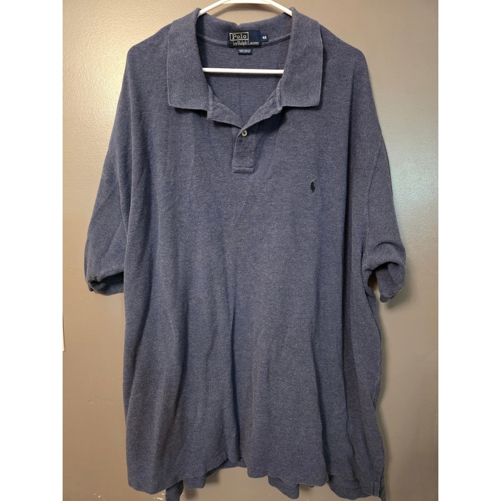 Polo Ralph Lauren Mens 4X Blue Heather Pique Short Sleeve Pony Logo Polo Shirt